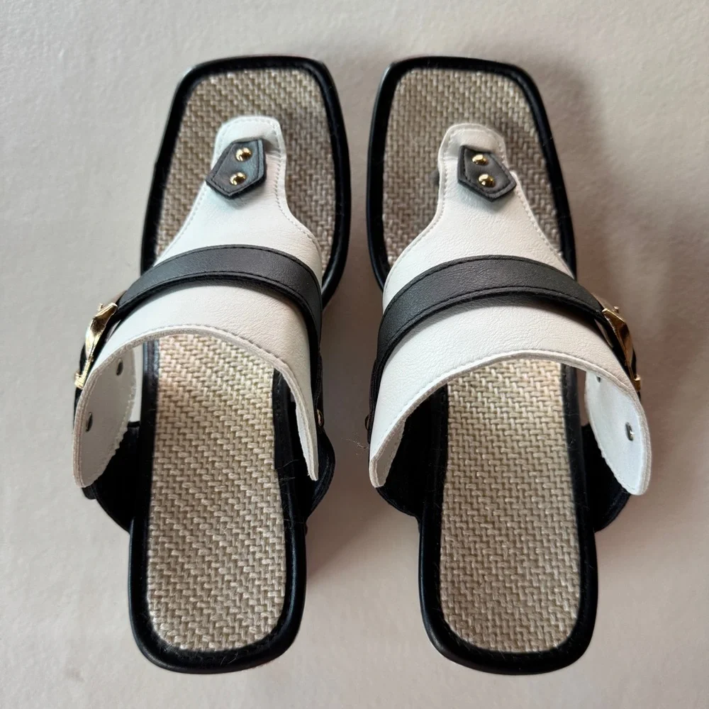 NWT Platform Thong Sandals White Black Adjustable (40) - Picture 5 of 17